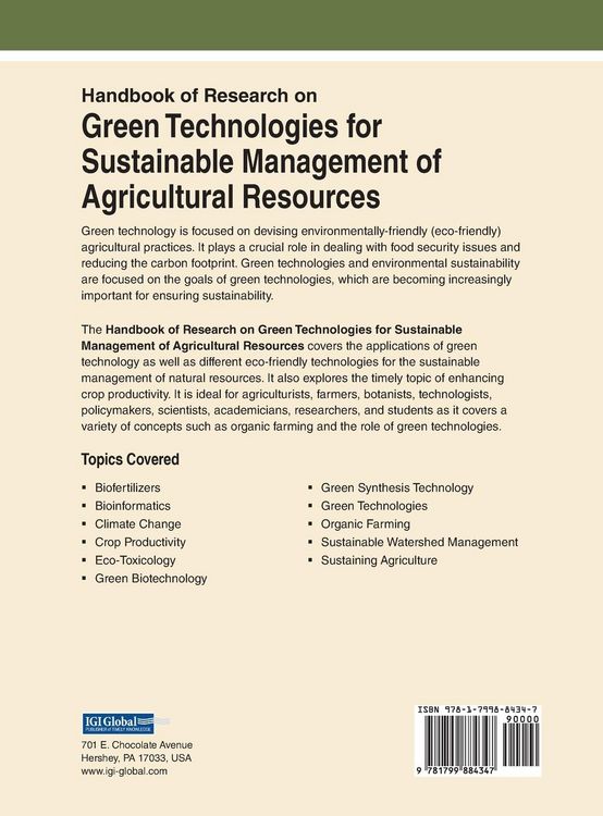 Produktbild: Handbook of Research on Green Technologies for Sustainable Management of Agricultural Resources