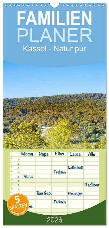Produktbild: Familienplaner 2026 - Kassel - Natur pur mit 5 Spalten (Wandkalender, 21 x 45 cm) CALVENDO