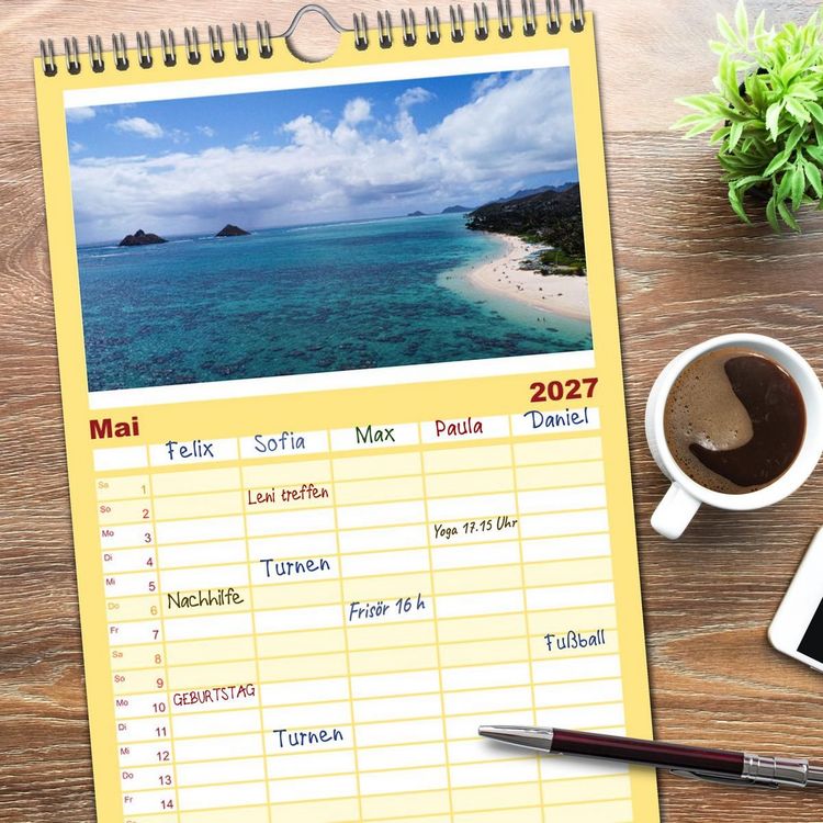 Produktbild: Familienplaner 2027 - Hawaii - Eindr&uuml;cke von Big Island, Kauai & Oahu mit 5 Spalten (Wandkalender, 21 x 45 cm) CALVENDO