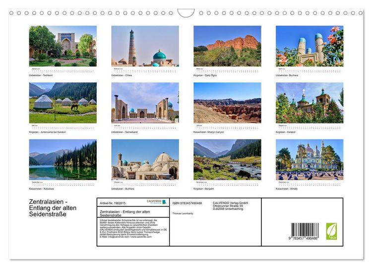 Produktbild: Zentralasien - Entlang der alten Seidenstra&szlig;e (Wandkalender 2026 DIN A3 quer), CALVENDO Monatskalender