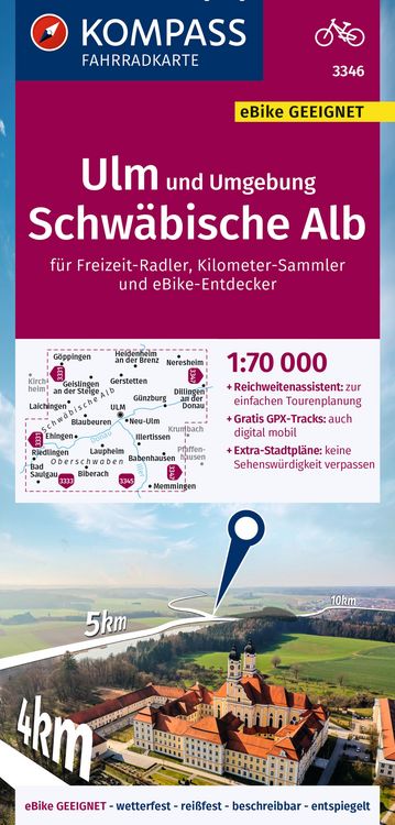 Produktbild: KOMPASS Fahrradkarte 3346 Ulm und Umgebung, Schw&auml;bische Alb 1:70.000