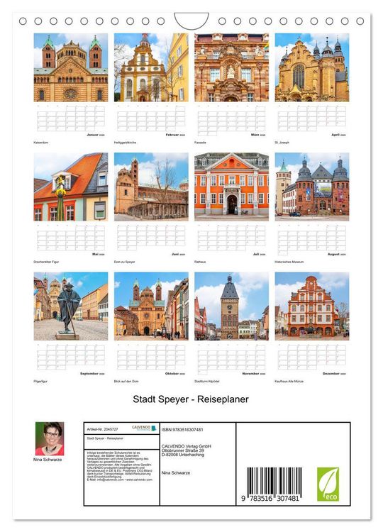 Produktbild: Stadt Speyer - Reiseplaner (Wandkalender 2026 DIN A4 hoch), CALVENDO Monatskalender