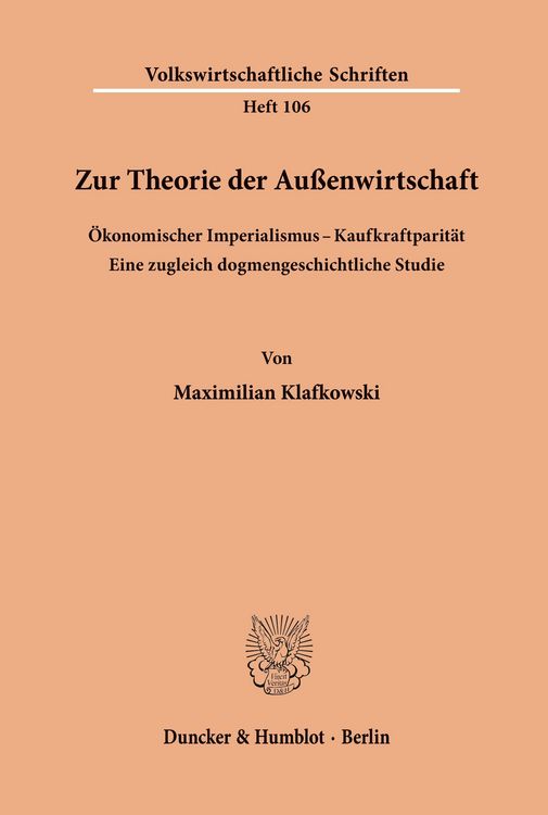 Produktbild: Zur Theorie der Au&szlig;enwirtschaft. &Ouml;konomischer Imperialismus - Kaufkraftparit&auml;t.