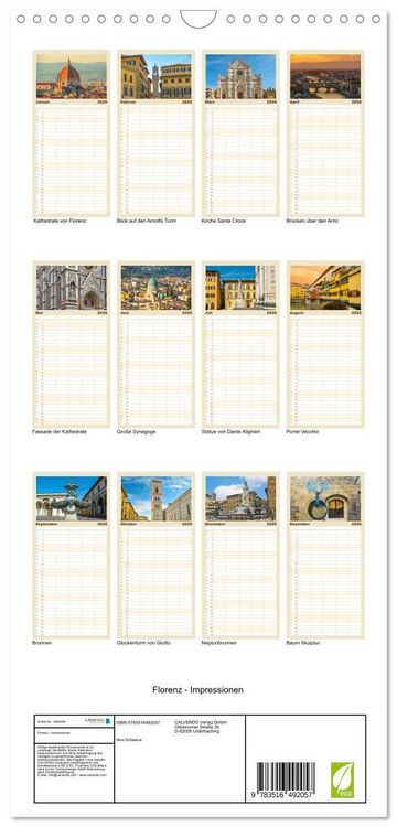 Produktbild: Familienplaner 2026 - Florenz - Impressionen mit 5 Spalten (Wandkalender, 21 x 45 cm) CALVENDO