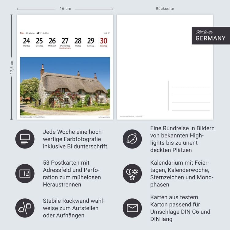 Produktbild: England Sehnsuchtskalender 2027 - Wochenkalender mit 53 Postkarten