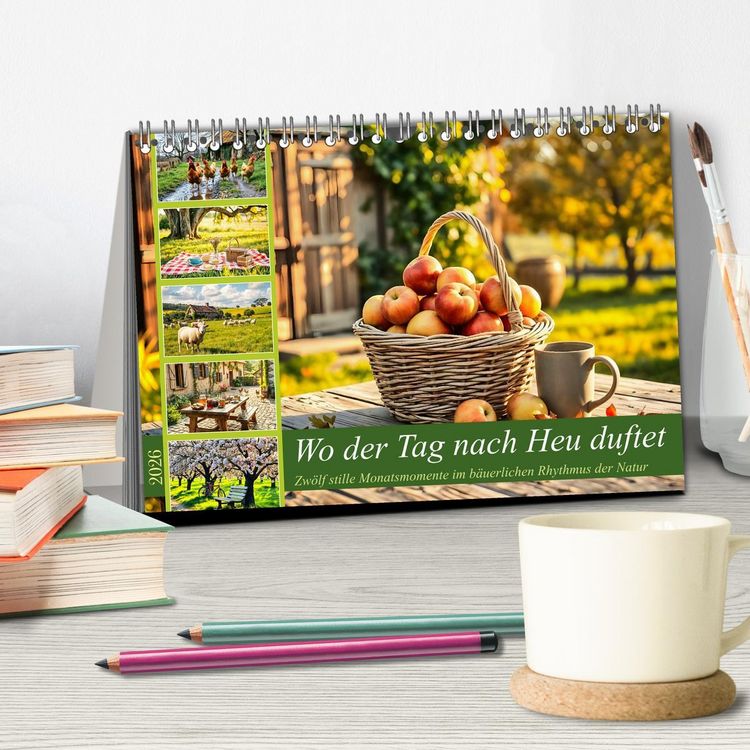 Produktbild: Wo der Tag nach Heu duftet - Zw&ouml;lf stille Monatsmomente im b&auml;uerlichen Rhythmus der Natur (Tischkalender 2026 DIN A5 quer), CALVENDO Monatskalender