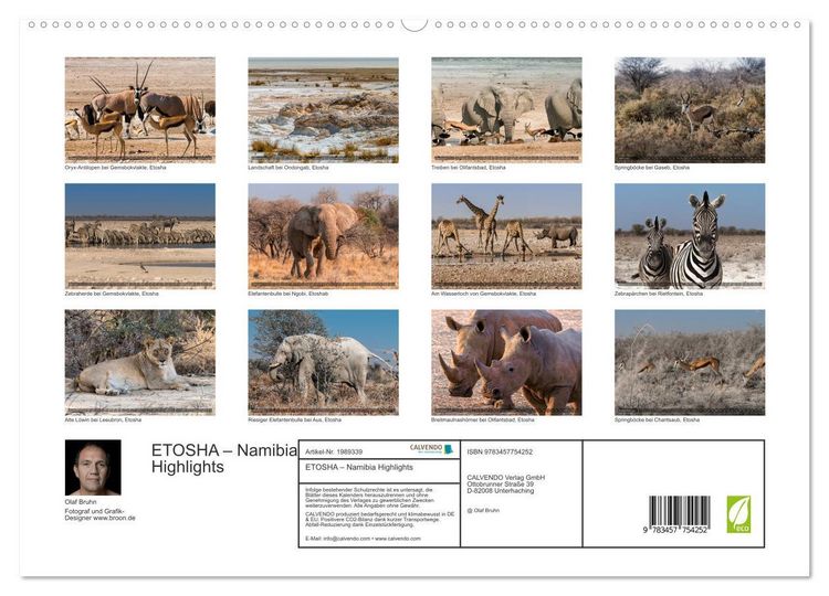 Produktbild: ETOSHA &ndash; Namibia Highlights (hochwertiger Premium Wandkalender 2026 DIN A2 quer), Kunstdruck in Hochglanz