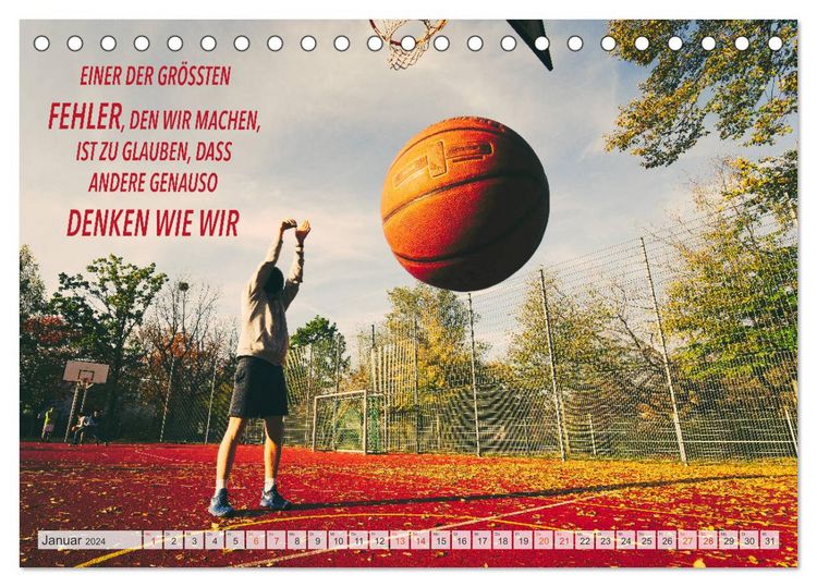 Produktbild: Positive Spr&uuml;che - Motivation und Basketball (Tischkalender 2024 DIN A5 quer), CALVENDO Monatskalender