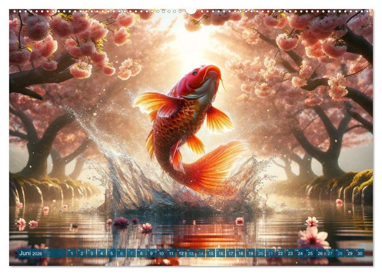 Produktbild: Klang der Stille - Kois aus der KI Dimension (hochwertiger Premium Wandkalender 2026 DIN A2 quer), Kunstdruck in Hochglanz