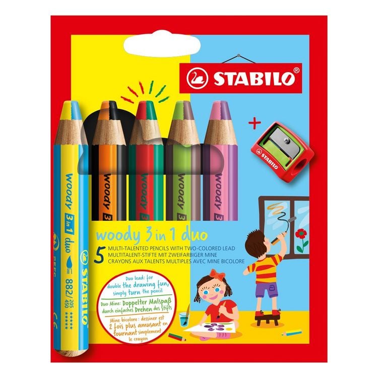 Produktbild: STABILO Buntstifte woody 3in1 duo 5er Set mit Spitzer