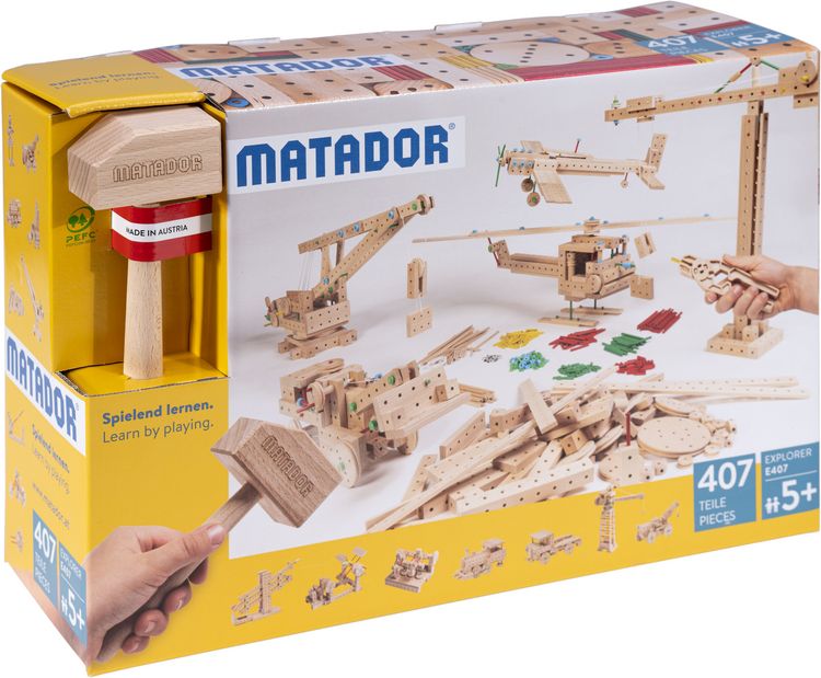 Produktbild: MATADOR 11407 - Explorer E407, Baukasten, Holz, 407 Teile, Konstruktionsbaukasten, ab 5 Jahren, Spielend lernen!