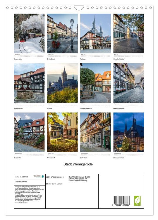 Produktbild: Stadt Wernigerode (Wandkalender 2026 DIN A3 hoch), CALVENDO Monatskalender
