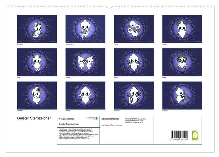 Produktbild: Geister Sternzeichen (hochwertiger Premium Wandkalender 2026 DIN A2 quer), Kunstdruck in Hochglanz