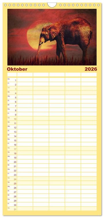 Produktbild: Familienplaner 2026 - Elefanten - Portraits der besonderen Art mit 5 Spalten (Wandkalender, 21 x 45 cm) CALVENDO
