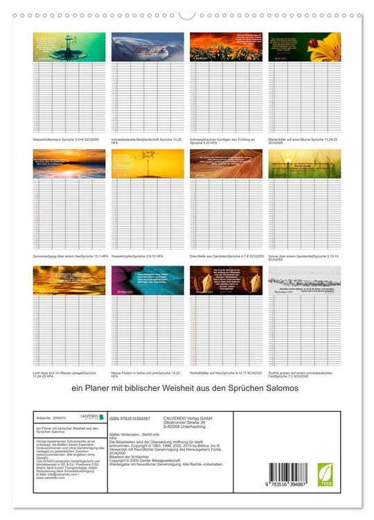 Produktbild: ein Planer mit biblischer Weisheit aus den Spr&uuml;chen Salomos (hochwertiger Premium Wandkalender 2026 DIN A2 hoch), Kunstdruck in Hochglanz