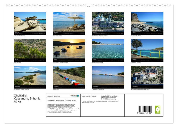 Produktbild: Chalkidiki: Kassandra, Sithonia, Athos (hochwertiger Premium Wandkalender 2026 DIN A2 quer), Kunstdruck in Hochglanz