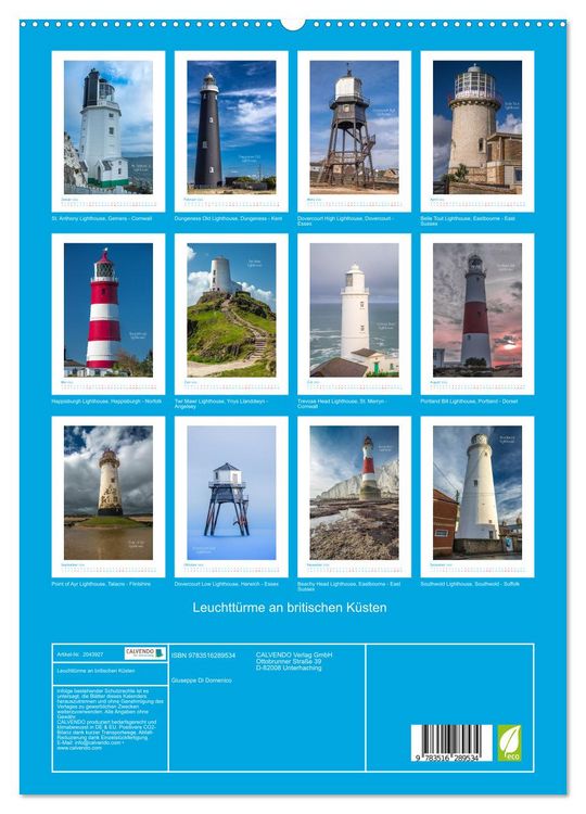 Produktbild: Leuchtt&uuml;rme an britischen K&uuml;sten (hochwertiger Premium Wandkalender 2026 DIN A2 hoch), Kunstdruck in Hochglanz