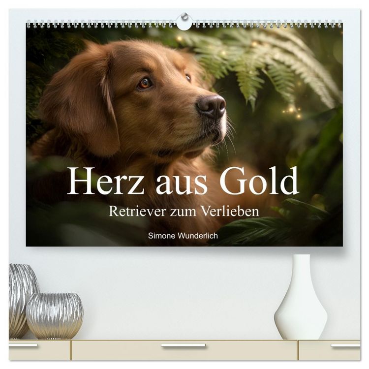 Produktbild: Herz aus Gold - Retriever zum Verlieben (hochwertiger Premium Wandkalender 2026 DIN A2 quer), Kunstdruck in Hochglanz