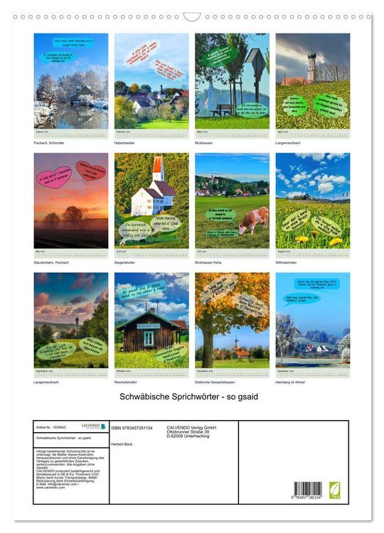 Produktbild: Schw&auml;bische Sprichw&ouml;rter - so gsaid (Wandkalender 2026 DIN A2 hoch), CALVENDO Monatskalender