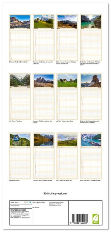 Produktbild: Familienplaner 2026 - S&uuml;dtirol Impressionen mit 5 Spalten (Wandkalender, 21 x 45 cm) CALVENDO