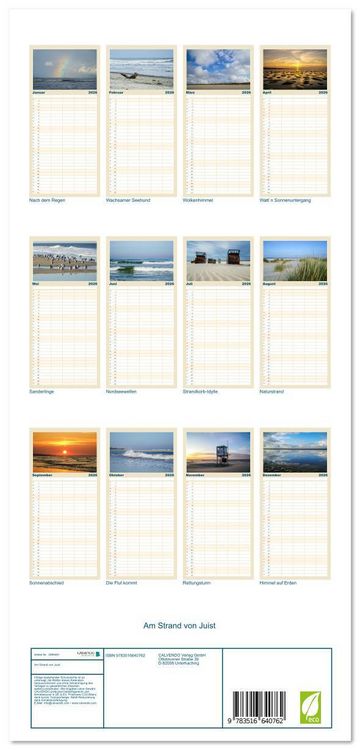 Produktbild: Familienplaner 2026 - Am Strand von Juist mit 5 Spalten (Wandkalender, 21 x 45 cm) CALVENDO