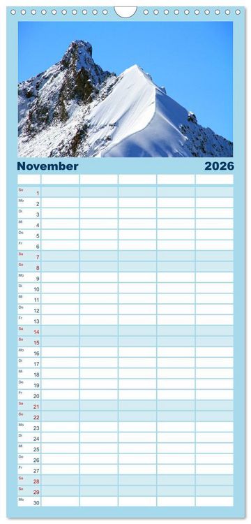 Produktbild: Familienplaner 2026 - Schweizer Berggipfel mit 5 Spalten (Wandkalender, 21 x 45 cm) CALVENDO
