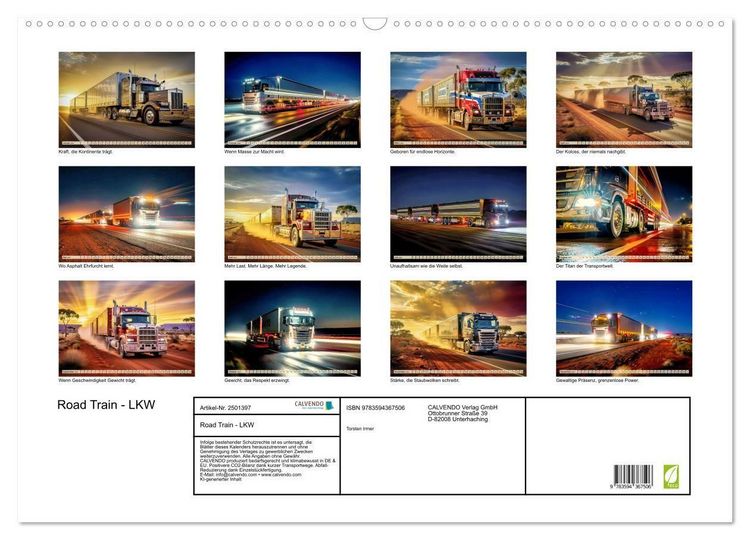 Produktbild: Road Train - LKW (Wandkalender 2027 DIN A2 quer), CALVENDO Monatskalender