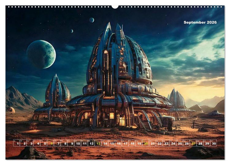 Produktbild: Pionierbauten auf fremden Planeten (Wandkalender 2026 DIN A2 quer), CALVENDO Monatskalender