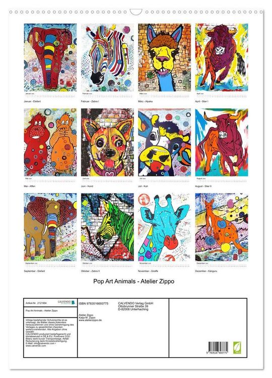 Produktbild: Pop Art Animals - Atelier Zippo (Wandkalender 2026 DIN A2 hoch), CALVENDO Monatskalender