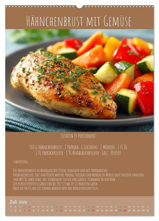 Produktbild: REZEPTE - Kochen in der Hei&szlig;luftfritteuse (hochwertiger Premium Wandkalender 2026 DIN A2 hoch), Kunstdruck in Hochglanz