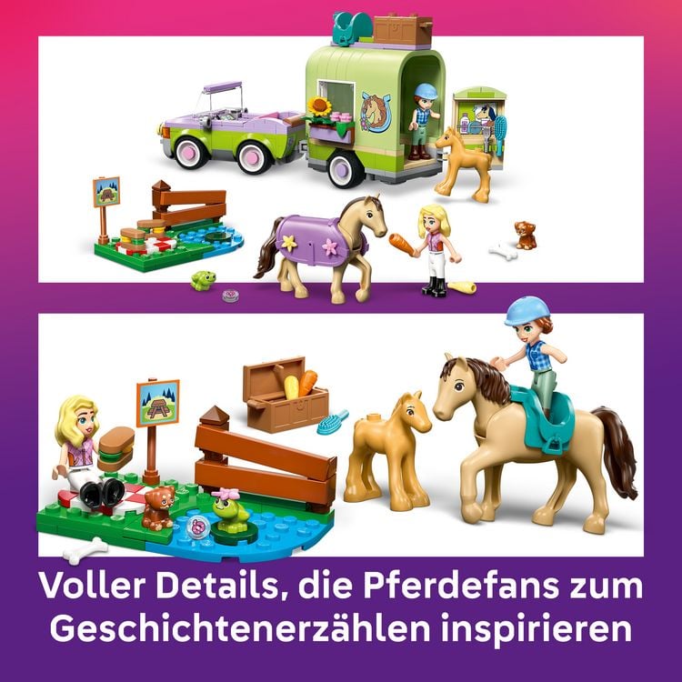 Produktbild: LEGO Friends 42695 Pferd und Fohlen mit Pferdeanh&auml;nger, Pferde Spielzeug