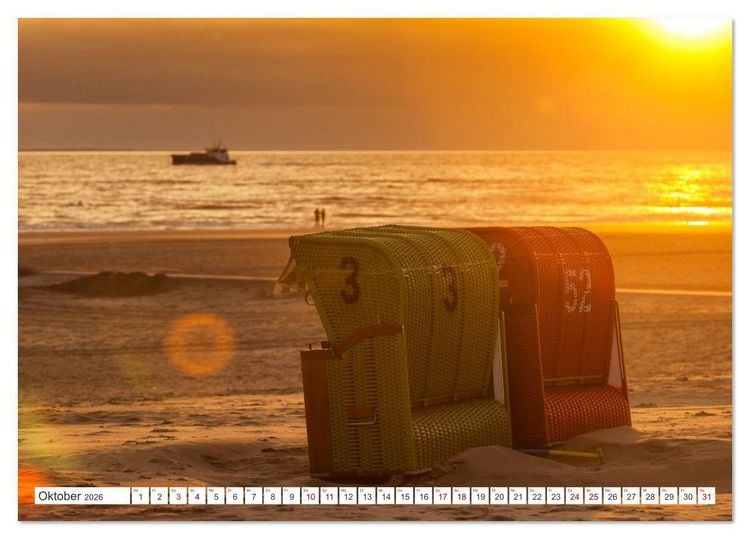 Produktbild: Strandk&ouml;rbe &ndash; Licht. Stille. Nordsee Borkum 2026 (Tischkalender 2026 DIN A5 quer), CALVENDO Monatskalender