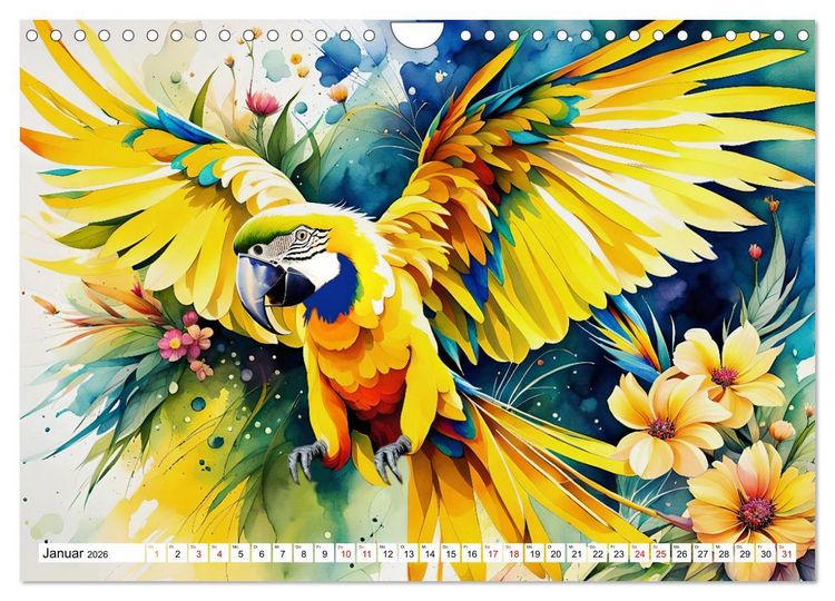 Produktbild: Papageien - Fliegende Edelsteine (Wandkalender 2026 DIN A4 quer), CALVENDO Monatskalender