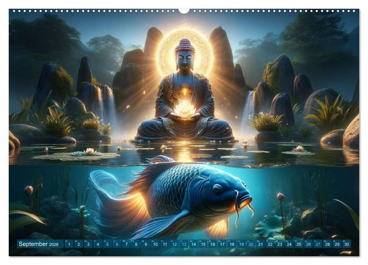 Produktbild: Klang der Stille - Kois aus der KI Dimension (hochwertiger Premium Wandkalender 2026 DIN A2 quer), Kunstdruck in Hochglanz