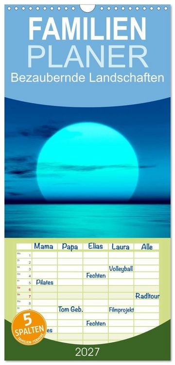 Produktbild: Familienplaner 2027 - Bezaubernde Landschaften mit 5 Spalten (Wandkalender, 21 x 45 cm) CALVENDO
