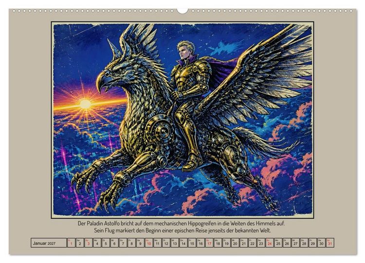 Produktbild: Ritter Roland in der Cyberwelt: Orlando furioso im Cyberpunk-Stil (Wandkalender 2027 DIN A2 quer), CALVENDO Monatskalender