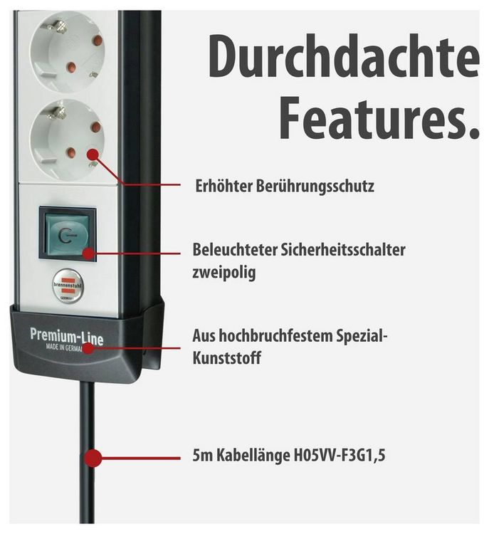 Produktbild: Brennenstuhl 1951540101 Steckdosenleiste mit Schalter 4fach Schwarz, Lichtgrau Schutzkontakt 1 St.
