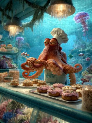 Produktbild: CALVENDO Puzzle Lustiger Oktopus als B&auml;cker unter Wasser | 2000 Teile Lege-Gr&ouml;&szlig;e 90x67cm Foto-Puzzle f&uuml;r gl&uuml;ckliche Stunden