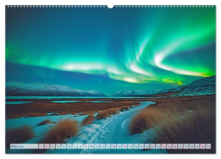Produktbild: Traumhafte Polarlichter . Licht, Schnee und Eis hoch im Norden (hochwertiger Premium Wandkalender 2026 DIN A2 quer), Kunstdruck in Hochglanz
