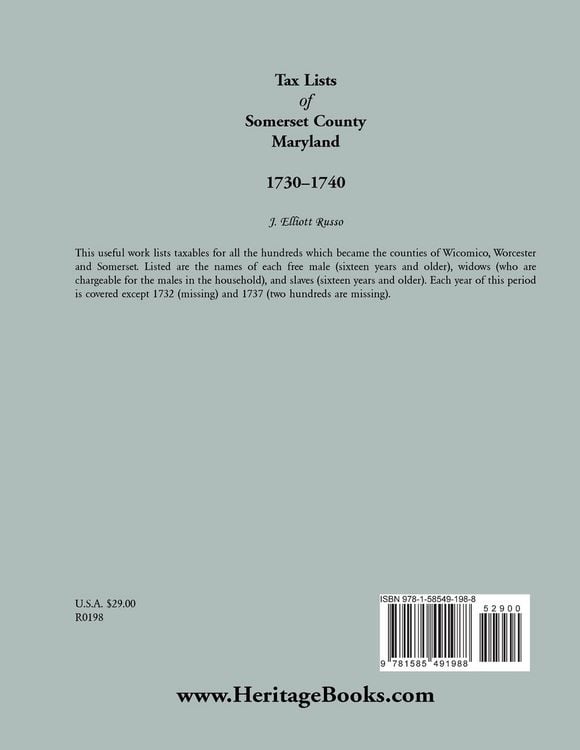 Produktbild: Tax Lists of Somerset County, Maryland, 1730-1740
