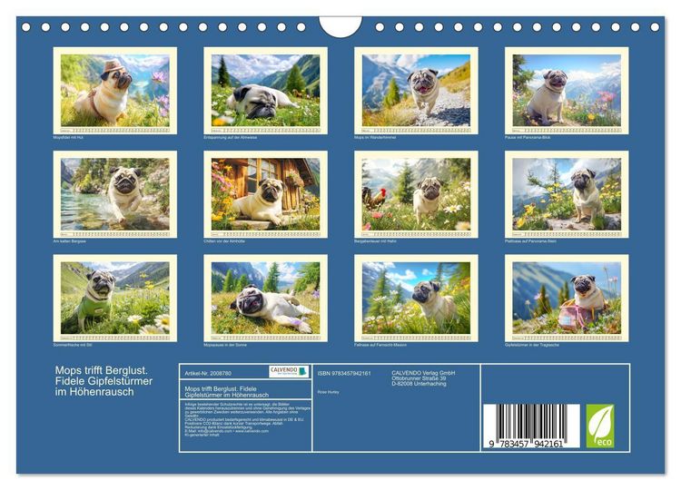Produktbild: Mops trifft Berglust. Fidele Gipfelst&uuml;rmer im H&ouml;henrausch (Wandkalender 2026 DIN A4 quer), CALVENDO Monatskalender