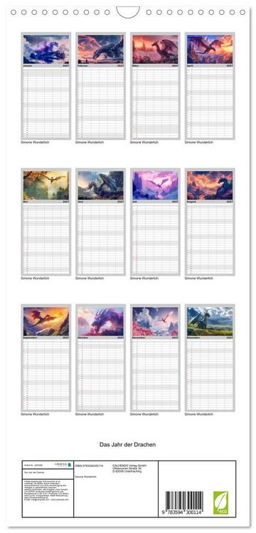 Produktbild: Familienplaner 2027 - Das Jahr der Drachen mit 5 Spalten (Wandkalender, 21 x 45 cm) CALVENDO