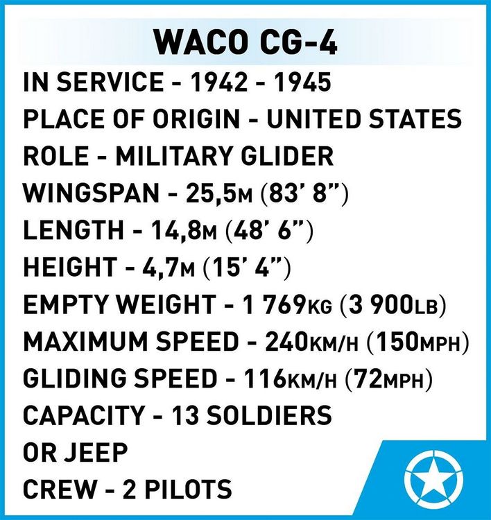 Produktbild: COBI Historical Collection 5755 - Waco CG-4, Segelflugzeug, WWII, 1:48 Bausatz, 784 Klemmbausteine/1 Figur