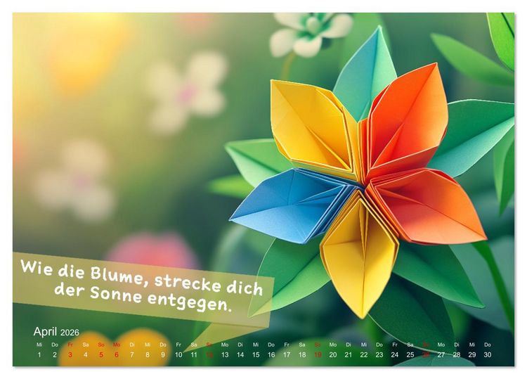 Produktbild: Origami Kalender der Achtsamkeit - Achtsamkeitskalender (Tischkalender 2026 DIN A5 quer), CALVENDO Monatskalender