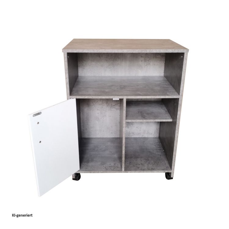 Produktbild: HTI-Living K&uuml;chenschrank auf Rollen Beton mit wei&szlig;er T&uuml;r Blanca
