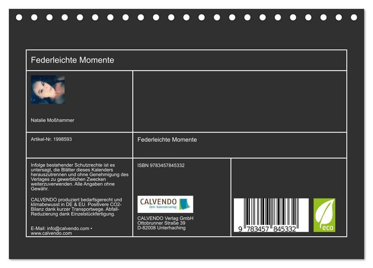 Produktbild: Federleichte Momente (Tischkalender 2026 DIN A5 quer), CALVENDO Monatskalender