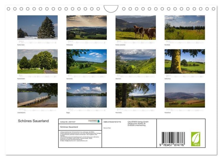 Produktbild: Sch&ouml;nes Sauerland (Wandkalender 2026 DIN A4 quer), CALVENDO Monatskalender