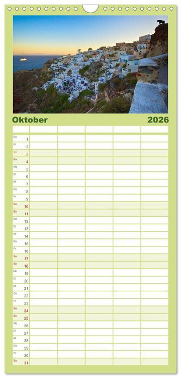 Produktbild: Familienplaner 2026 - Santorin - Perle der Kykladen mit 5 Spalten (Wandkalender, 21 x 45 cm) CALVENDO