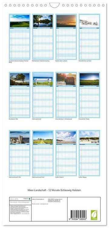 Produktbild: Familienplaner 2027 - Meer-Landschaft - 12 Monate Schleswig Holstein mit 5 Spalten (Wandkalender, 21 x 45 cm) CALVENDO