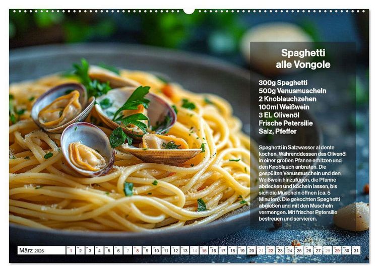 Produktbild: Italienische Spaghetti Rezepte - Leckere So&szlig;en f&uuml;r jeden Monat (hochwertiger Premium Wandkalender 2026 DIN A2 quer), Kunstdruck in Hochglanz